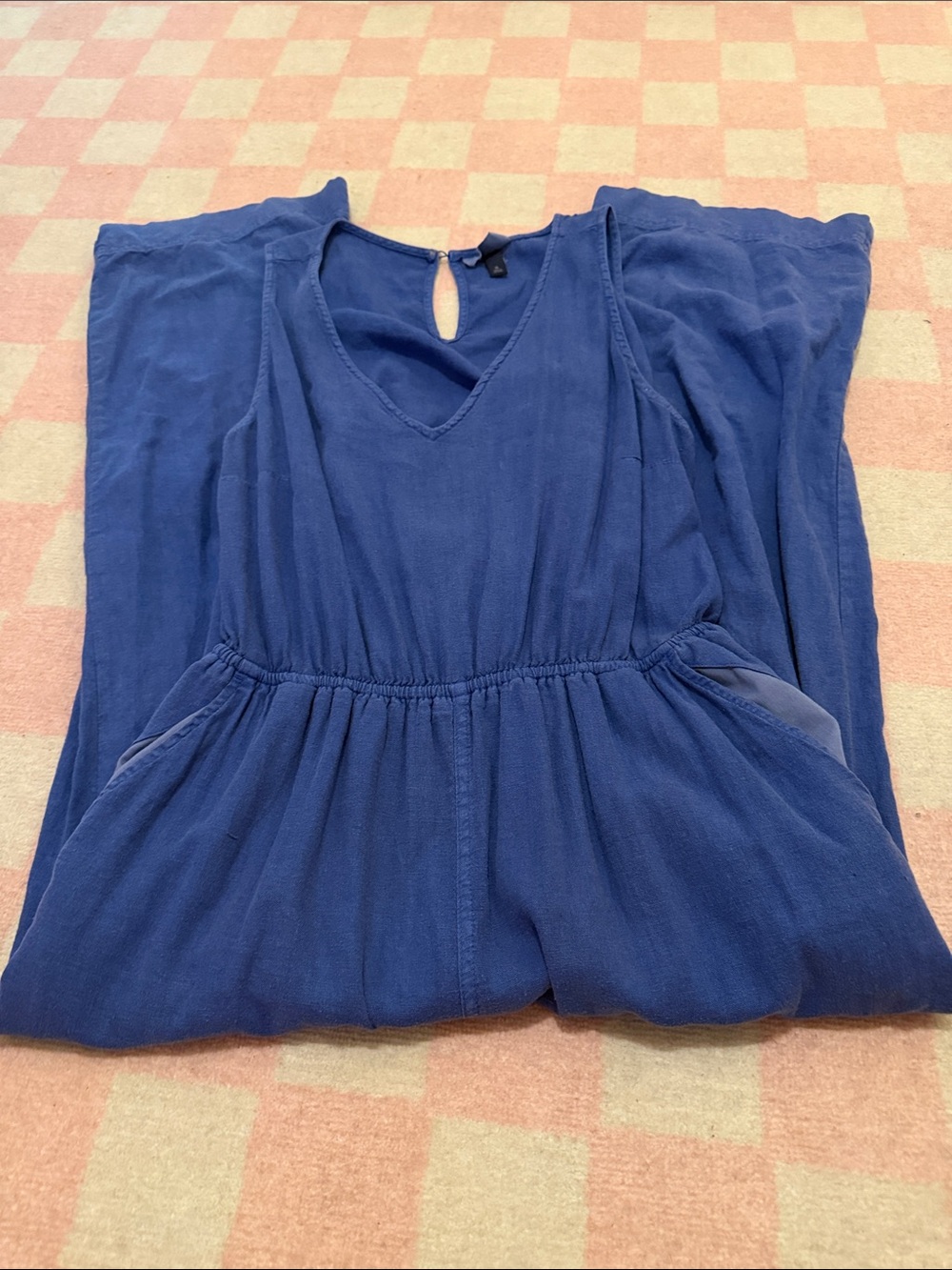 Universal Thread Deep Blue V-Neck Gathered Waist Jumpsuit